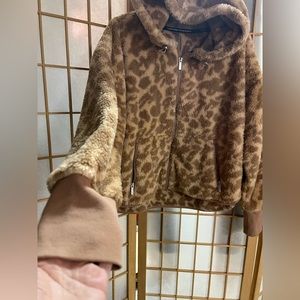 Calvin Klein Performance Women's Fuzzy Animal-Print Hooded Zipper Jacket